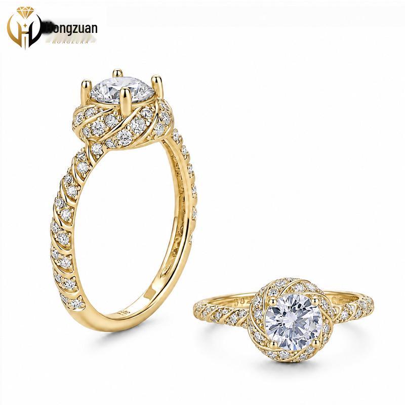 S925 Sterling Silver Twisted Moissanite Ring with Four-Prong Setting for Women