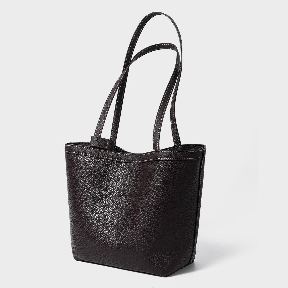 

Minimalist Tote Bag, Large Capacity Women s Bag, Autumn and Winter Korean Niche Armpit Shoulder Bag, Genuine Leather Bucket Bag кавовий