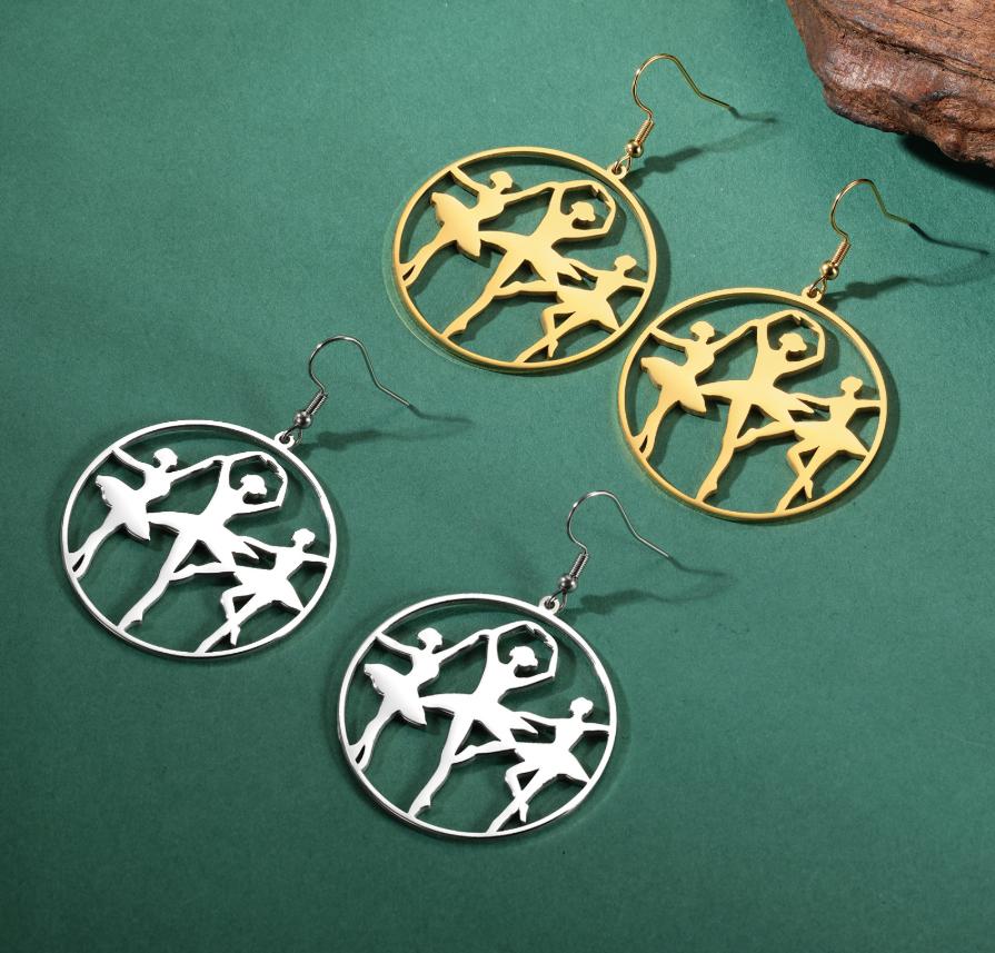 Dance Hollow Circle Ballerina Dangle Earrings Women Dancing Girls Silhouette Earrings Ballet Fashion Jewelry Gift Earrings
