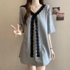 Fashionable Lace Splicing Short-sleeved T-shirt for Women Summer New Korean Style Casual Loose Mid-length T-shirt Top