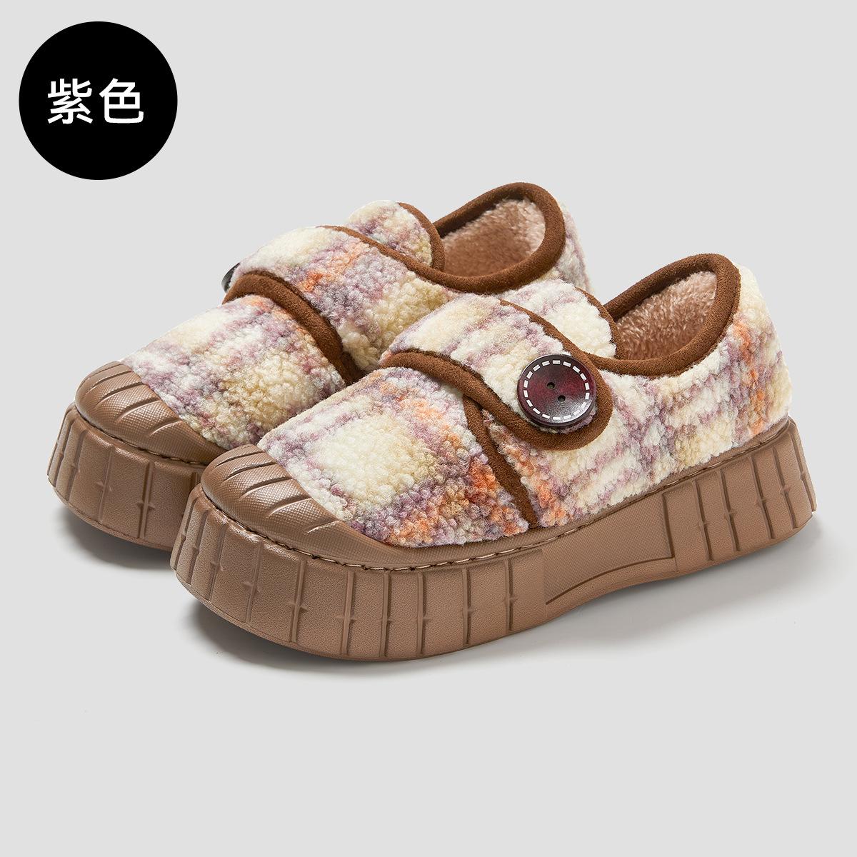 

Детские хлопковые тапочки для родителей и детей, чтобы согреться осенью и зимой, новая бархатная милая платформа, хлопковая обувь для детской уличной носки 2025 40-41 [Inner length 24.5cm] фиолетовый