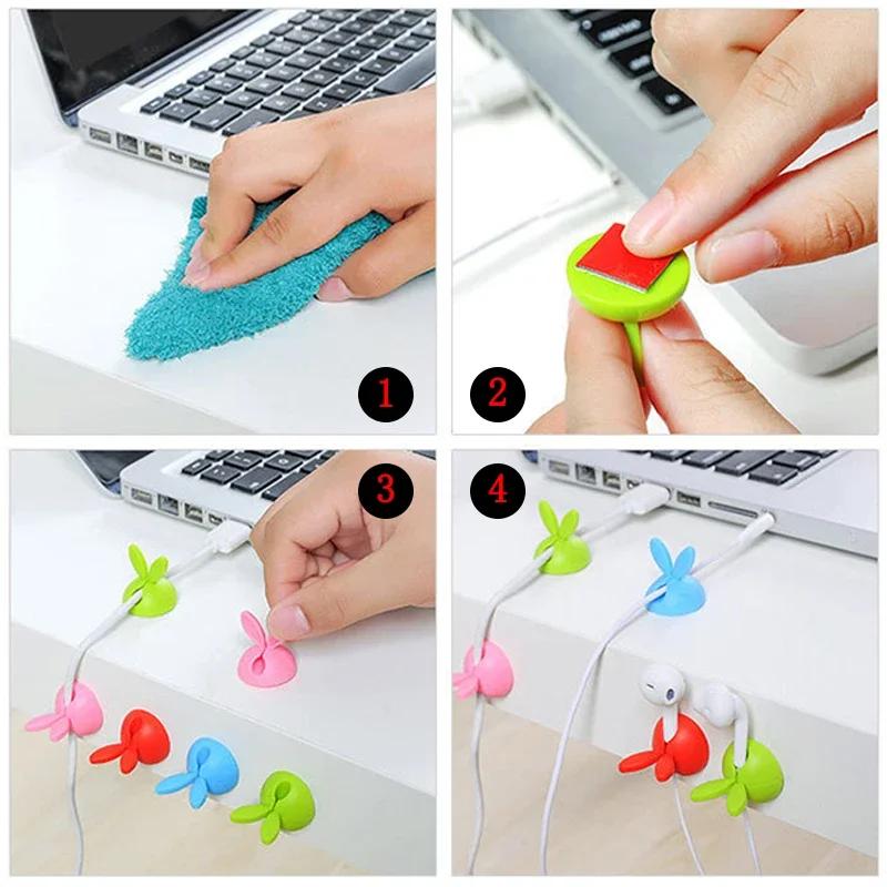 4Pcs  Mini Cable Winder Organizer USB Charging Cable Clips Desk Tidy Organiser Wire Cord Holder Protectors In Home Office Car