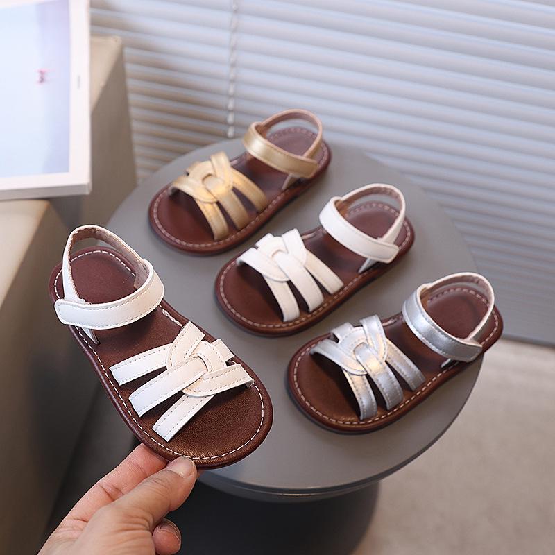 Sandali da Spiaggia Retro Stile Coreano per Ragazze con Punta Aperta - Design Romano Intrecciato con Suola Morbida per l'Estate