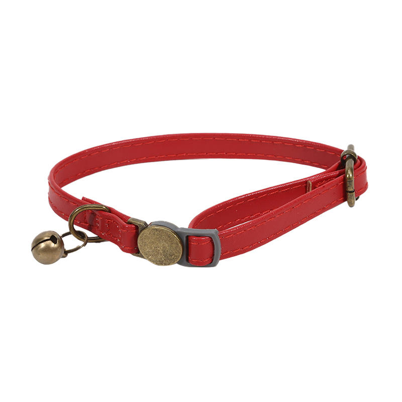Vintage Cat Collar Breakaway Personalized Adjustable Leather Pet Collar with Bells and Quick Release Buckle