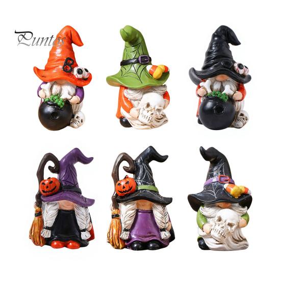 Gnome Resin Ornament Halloween Witch Hat Figurine, Mini Wizard Festive Decor Statue, Dwarf Sculpture for Indoor Outdoor Holiday