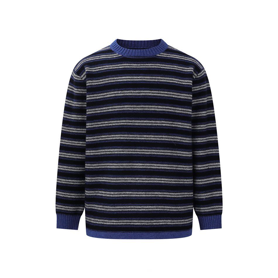 FORN3 Men s Retro Striped Knit Sweater - Autumn/Winter Round Neck, Casual College Style AW230 L