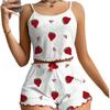 European and American Women's Strawberry Print Pajama Set - Ribbed Camisole and Shorts, Suitable for All Seasons