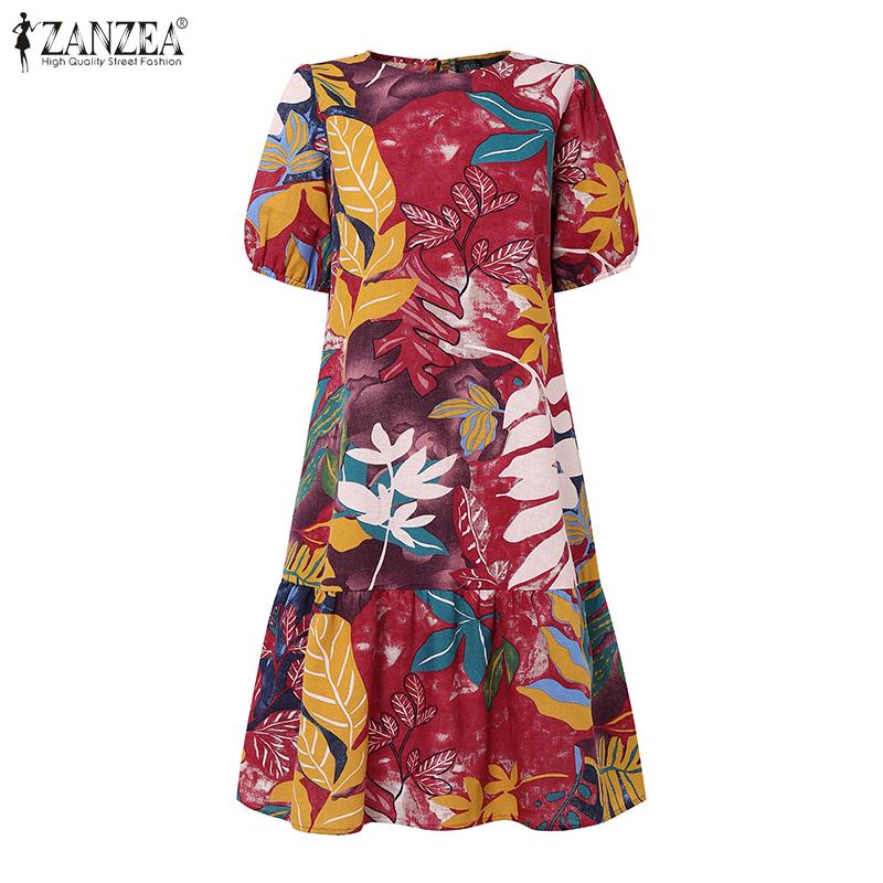 ZANZEA Rochie Casual Lejeră de Vară pentru Femei, cu Gât Rotund, Mânecă Scurtă și Imprimeu