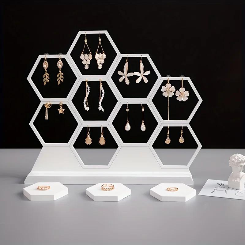 Top Quality Storage Silicone Mold Hollow Hexagonal Earring And Pendant Display Hanging Stand With Bottom Base Silicone Mold