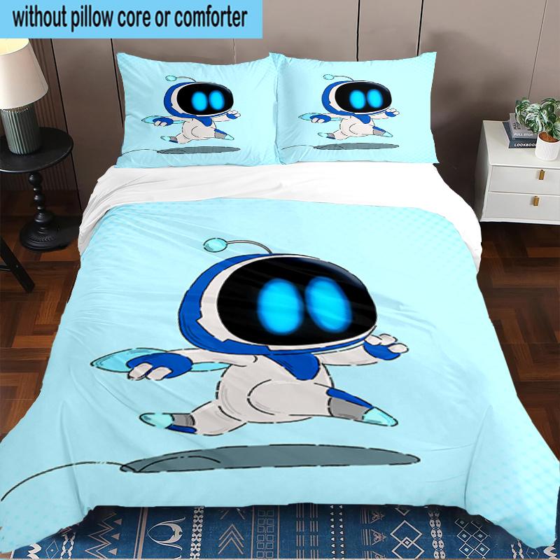 Space Adventure Astro Bot 3PCS Bedding Set 2D Printing (Includes 1 Duvet Cover + 2 Pillowcases Coreless), Bedroom decor,Fan Gift