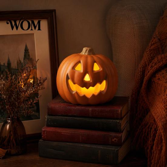 Spooky Halloween Decoration LED Pumpkin Lantern, Scary Face Glowing Plastic Indoor Decor Lamp, Battery Operated Table Ornament for Home Party Lantern