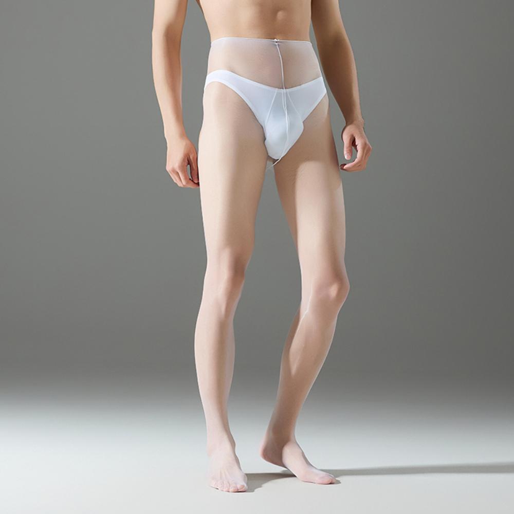 Sexy Men Thin COCKring Stockings Sheer See Through Pantyhose Oil Gloosy Shiny U Convex Pouch Tights Gay Wear Pantyhose