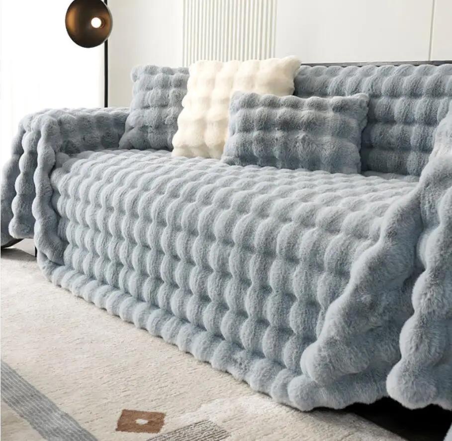 Luxury  Imitation Rabbit Plush Sofa Towel Winter Warm Fluffy Throw Blanket Super Soft Smooth Thicken Velvet Sofa Cover