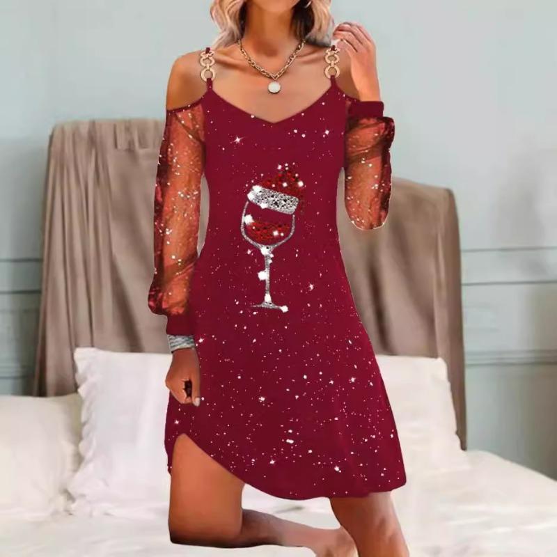 

Женская мода весна осень однотонный принт с длинным рукавом и v-образным вырезом с высокой талией повседневные платья XXXL бордовый