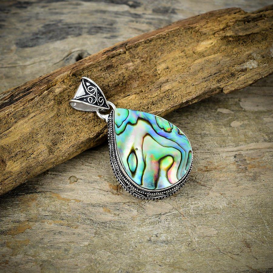 Abalone Shell Gemstone Handmade 925 Sterling Silver Jewelry Pendant 2.09" M-15