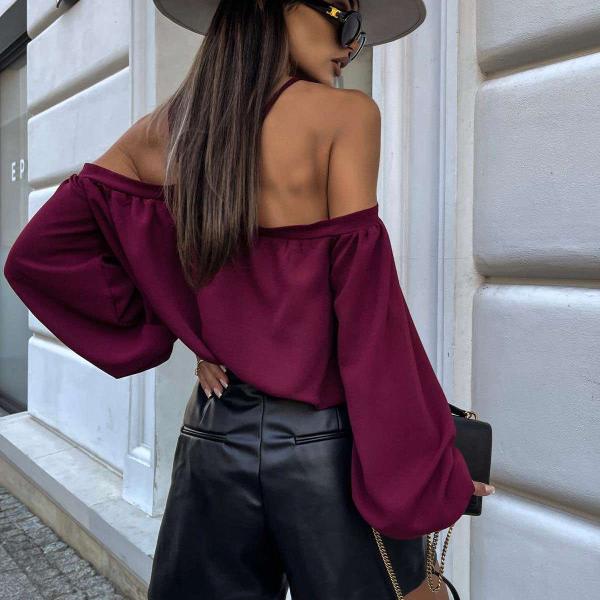 Новые топы с открытыми плечами и длинными рукавами женские блузки 2XL хаки/чёрный — фото 7