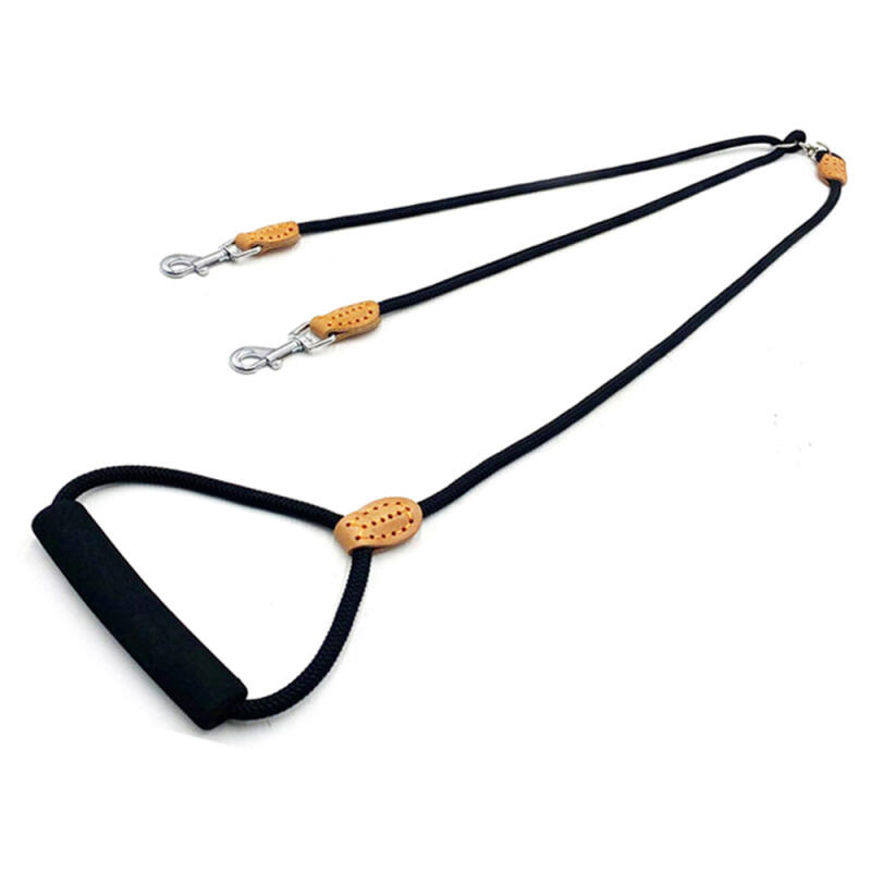 Bowdog Multi-Dog Vintage Rope Leash Dog Dual Leash black