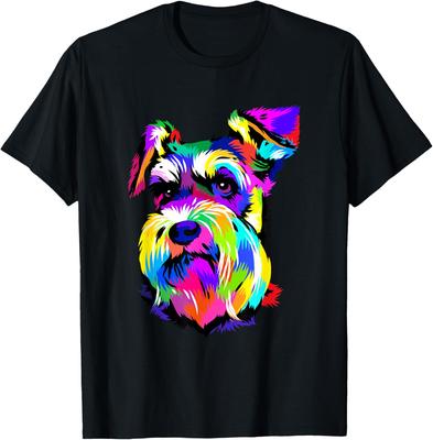 Pop Art Miniature Schnauzer Šunų Mėgėjui Vyriški Medvilniniai Grafiniai Marškinėliai Laisvalaikio Trumpomis Rankovėmis