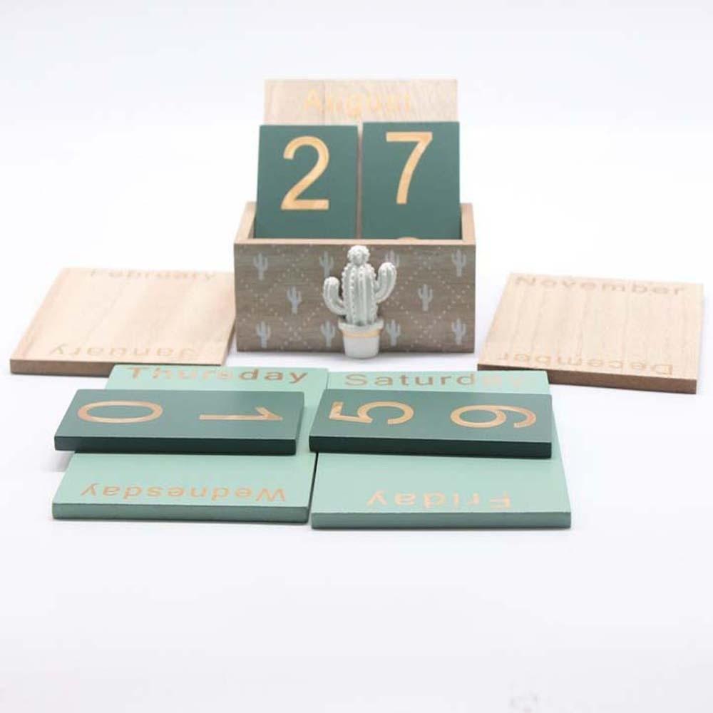 Pineapple Wooden Perpetual Calendar Cactus Date Display Ornament Desk Calendar Ornament  Office