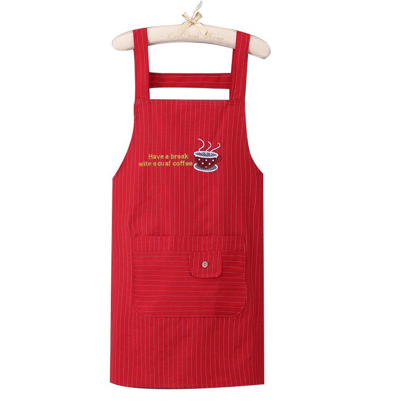 Delantal de cocina de algodón para mujer, delantal de limpieza a mano para Chef, café a prueba de aceite, para el hogar, con Bolsillo grande, accesorios para hornear y barbacoa