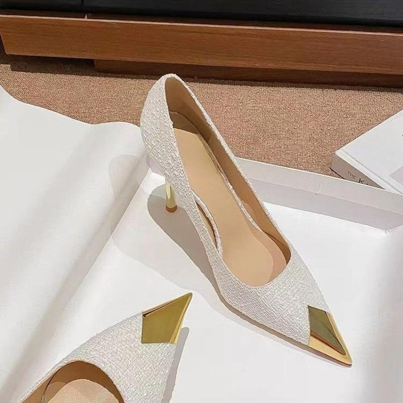 Scarpe a Tacco Alto Stiletto a Punta Metallizzata Autunnali Moda Slip-on Antiscivolo Resistenti all'Usura