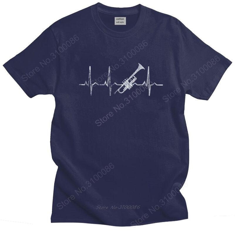 

Heartbeat Trumpet T Shirt for Men Pure Cotton Tee Tops Trumpeter Jazz Music Tshirt ShortSleeve Urban Tshirt Gift 4XL