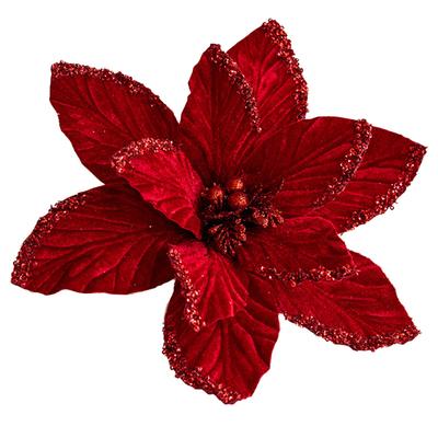 Artificial Christmas Flower Glitter Christmas Poinsettia Christmas 30cm Size Beautiful Baubles Design Cloth And Plastic
