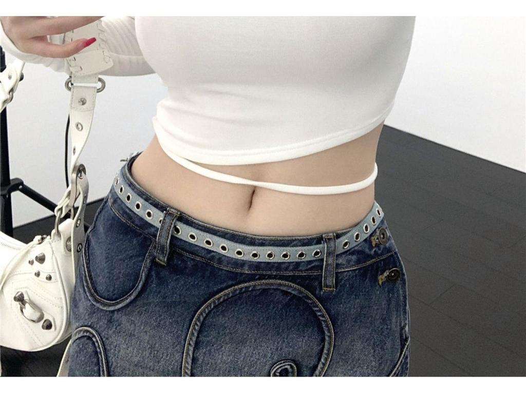 Niche Autumn Women's One-Shoulder Halter Crop Top - Long Sleeve, Slim Fit, Strappy Design