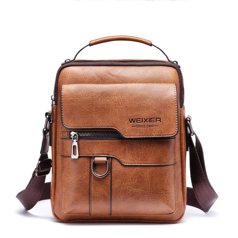 

Men s high-end retro shoulder bag waterproof vertical business men s bag versatile men s casual small satchel светло-коричневого