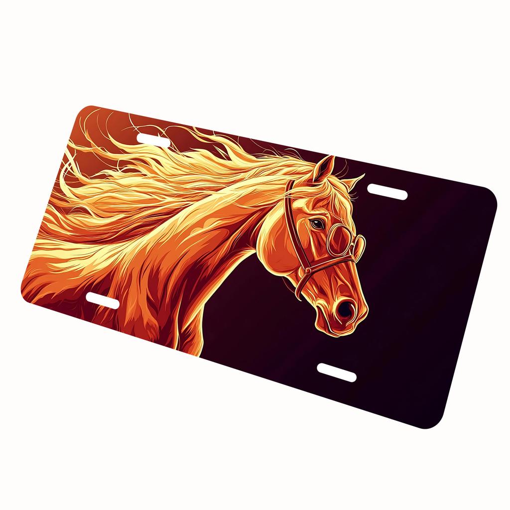 2D Flat, 1pc, for Decorative Purposes solely, Golden Steampunk Horse Illustration License Plate Art, 6X12 Inch Rust-Proof And Scratch-Resistant Metal