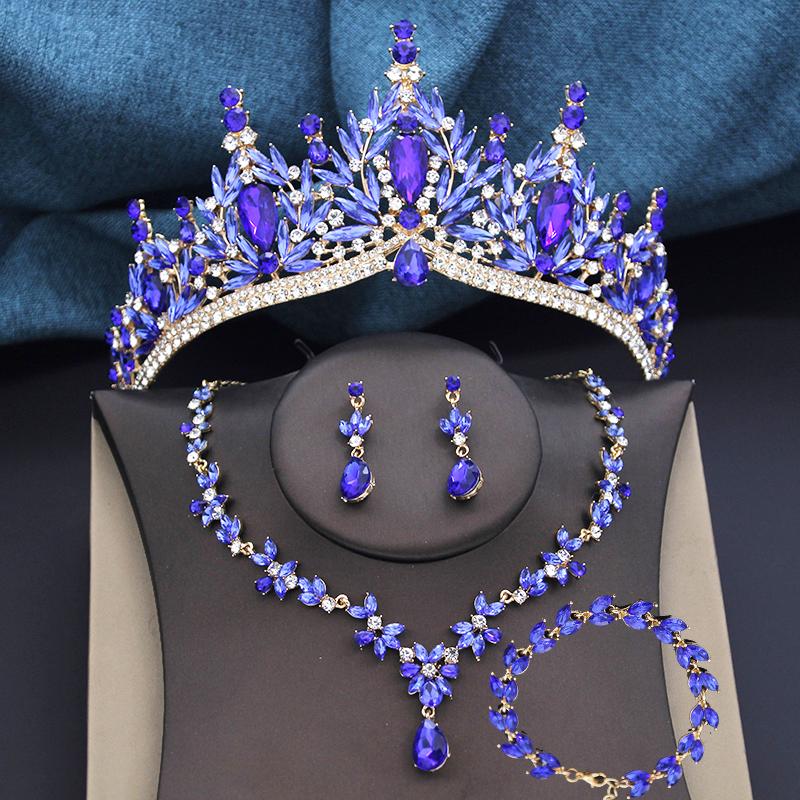 Bridal Tiaras Set 4 Pack Bridal Jewelry Sets for Women Prom Wedding Crown and necklace earrings Bracelets Costume Accessories