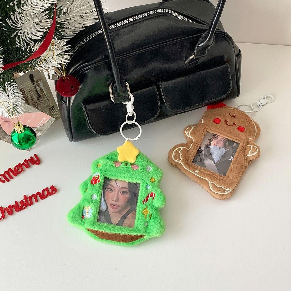 Gingerbread Man Photocard Holder Cartoon Bag Pendant Christmas Tree Card Holder Fluffy Kpop Photo Card Sleeves Christmas Gift