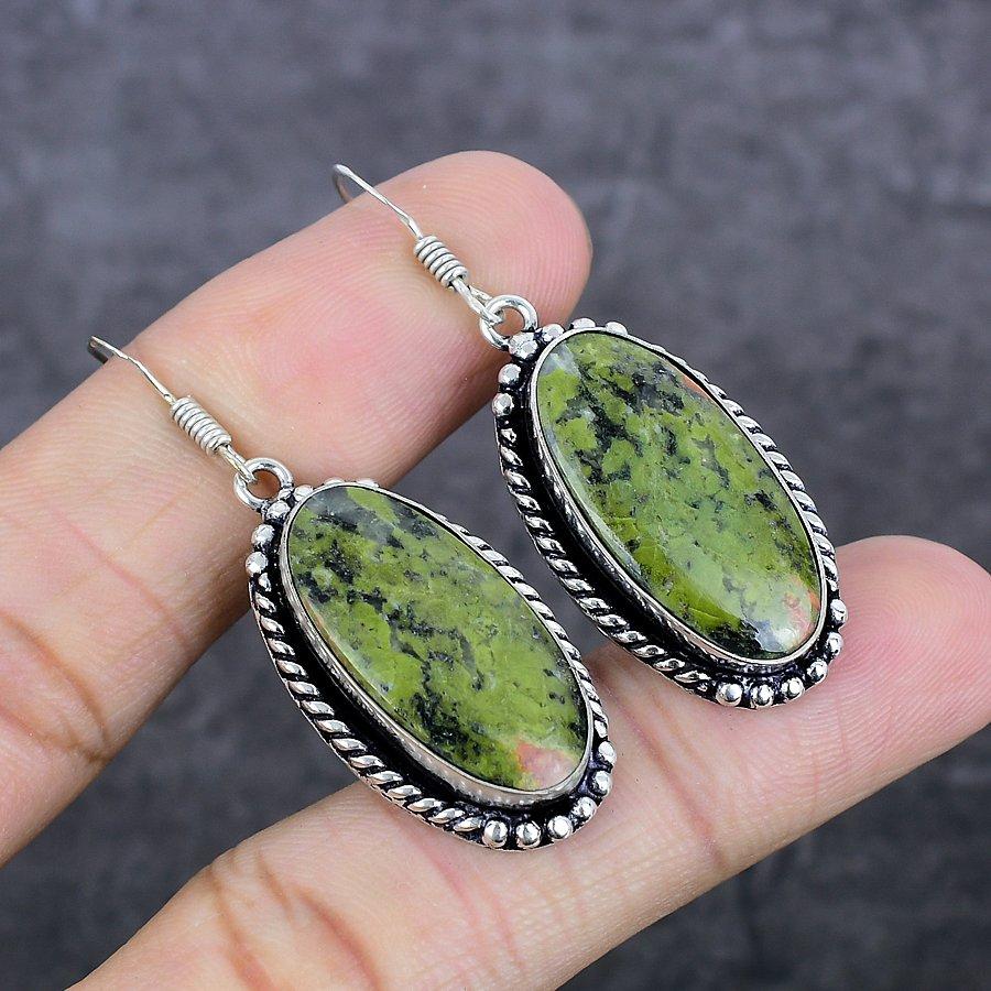 Unakite Handmade 925 Sterling Silver Jewelry Earring 2.01" Z3m63