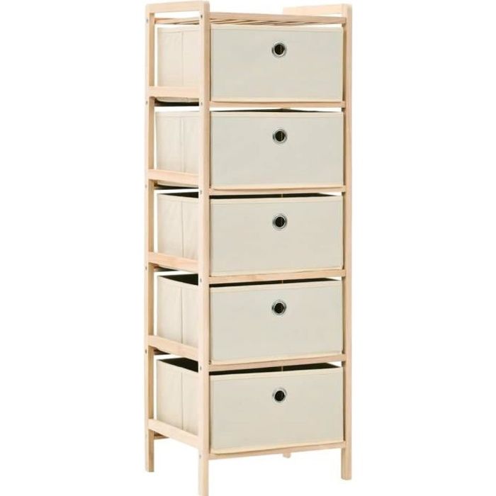 VidaXL Étagère de rangement 5 paniers tissu Bois de cèdre Beige