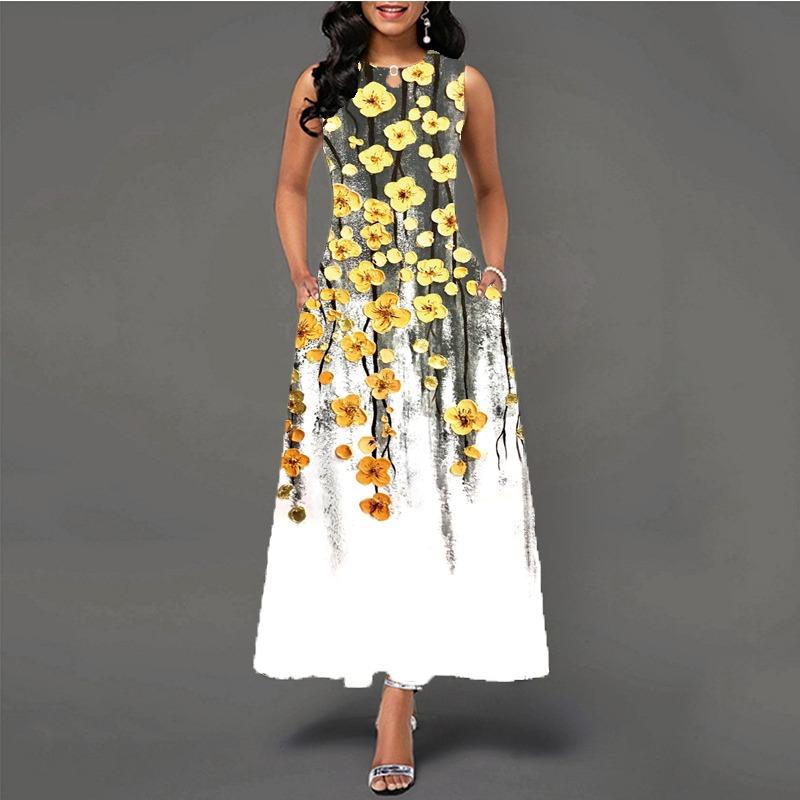 Women's clothing European and American style large size dress digital printing sleeveless pendulum elegant