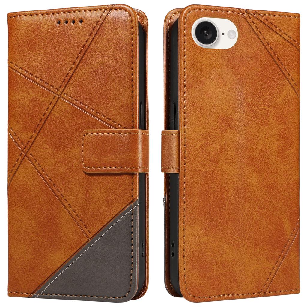 For iPhone 16e Case Leather Card Holder Phone Cover Geometric Line