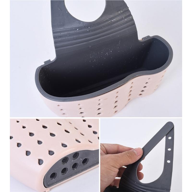 Faucet Hanging Basket Bag with Drain Holes Adjustable Strap Sponge and Cleaning Tool Holder Kitchen Accessories