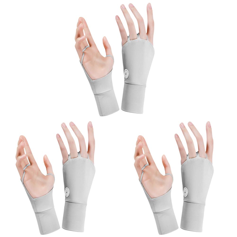 3-1Pairs Women Sun Protector Gloves Cool Breathable Open Fingered Gloves Ice Silk Hollow Palm Elastic for Outdoor Practice Glove