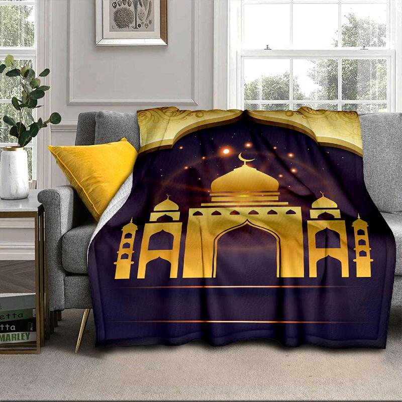 Golden Mosque Silhouette Blanket Flannel Blanket for bed, sofa, Camping, Hiking, Picnic Essentials, gift for family Fan gifts
