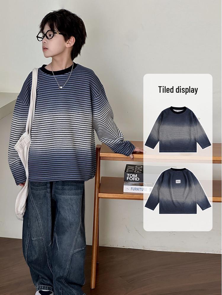 Felpa con maniche lunghe, girocollo, tie-dye a righe per ragazzi - Moda Autunno 2025
