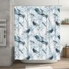 Blue Feather Print Shower Curtain Waterproof Bathroom Decor with Rod Pocket White Blue