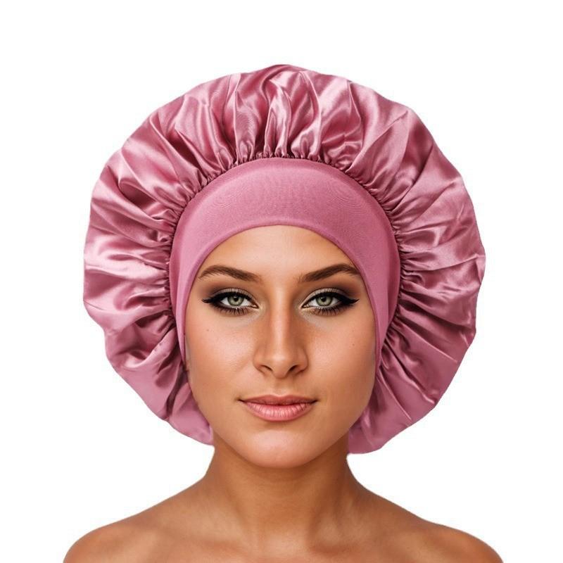 Wide Brim Satin Nightcap: Elastic Silk Hair Protection Scarf for Men & Women, Solid Color, Bath & Chemo Cap.