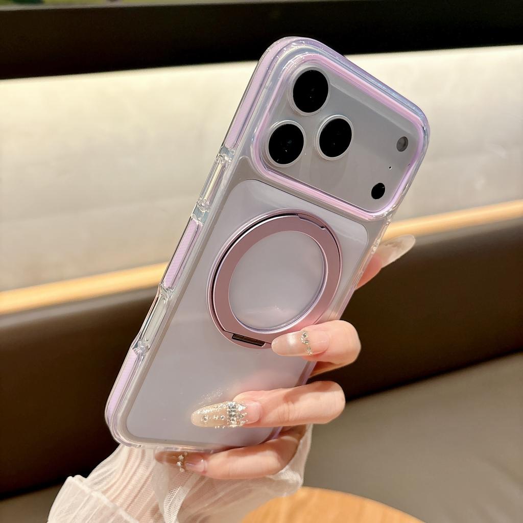 Suitable for IPhone17pro Ice Crystal Magnetic Mobile Phone Case 360 Rotating Bracket Apple 16 Two-color Transparent Anti-fall Cover