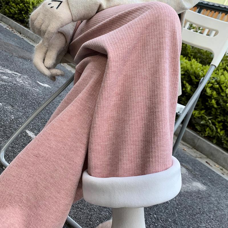 Fashion Thick Solid Casual Loose Wide Leg Pants Women Autumn and Winter High Waist Elegant Office Ladies Trousers Vintage Simple Straight Pants 25680