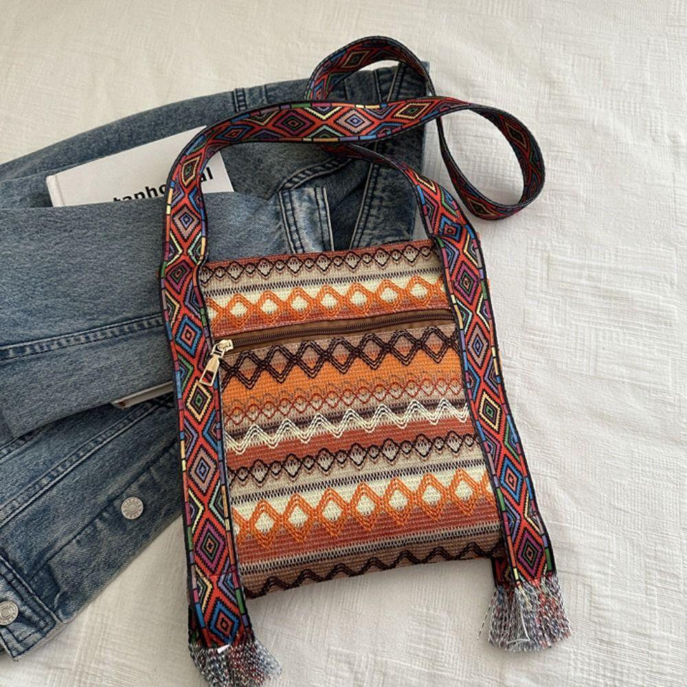 Tassel Ethnic Style Crossbody Bags Woven Bag Bohemian Shoulder Bag Fringe Shoulder Bag Outdoor