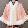 931# Women's Versatile Cheongsam Cloak: Fleece-Lined, Faux Otter Fur Collar Shawl, Thickened for Warmth