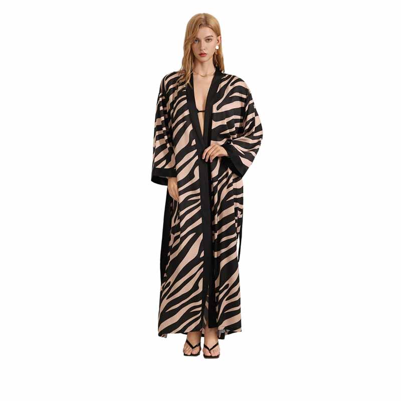 Sexy Luxury Sleepwear Robe Long Sleeve Pearl Sheer Chiffon Nightgown Pajama Loungewea for Women