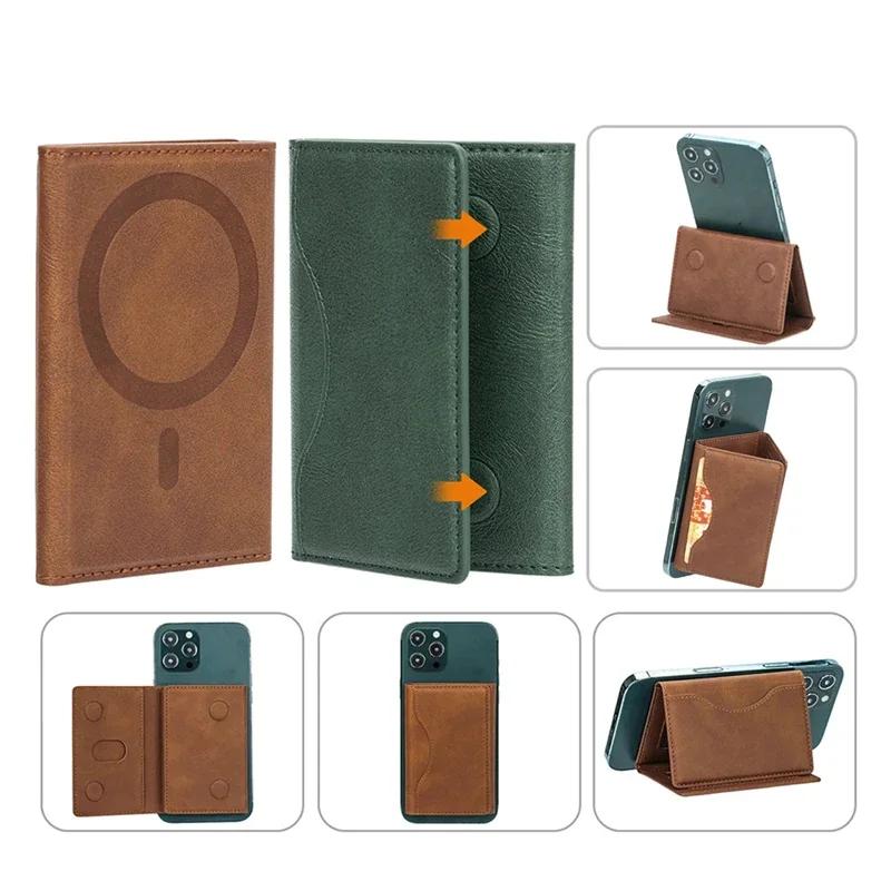Higth End Businsee Sle Magnetic Folding Wallet Card Holder Leather Case for Magsafe IPhone 17 16 Samsung Huawei Stand Cover Bla