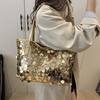 Sequined Tote Bag Women's Niche Retro Foreign Style Portable Shoulder Bag Large Capacity Fashion Commuter Armpit Bag