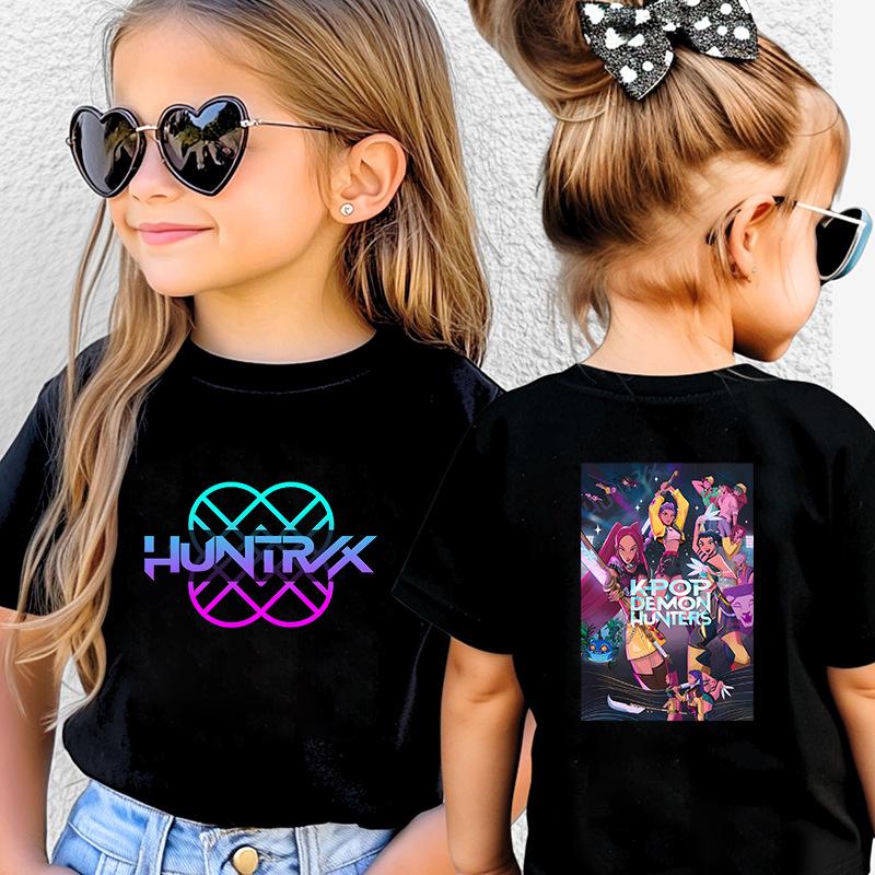 Kpop Hunter Girls' Korean Printed Short Sleeve Medium to Small Kids' T-Shirt
